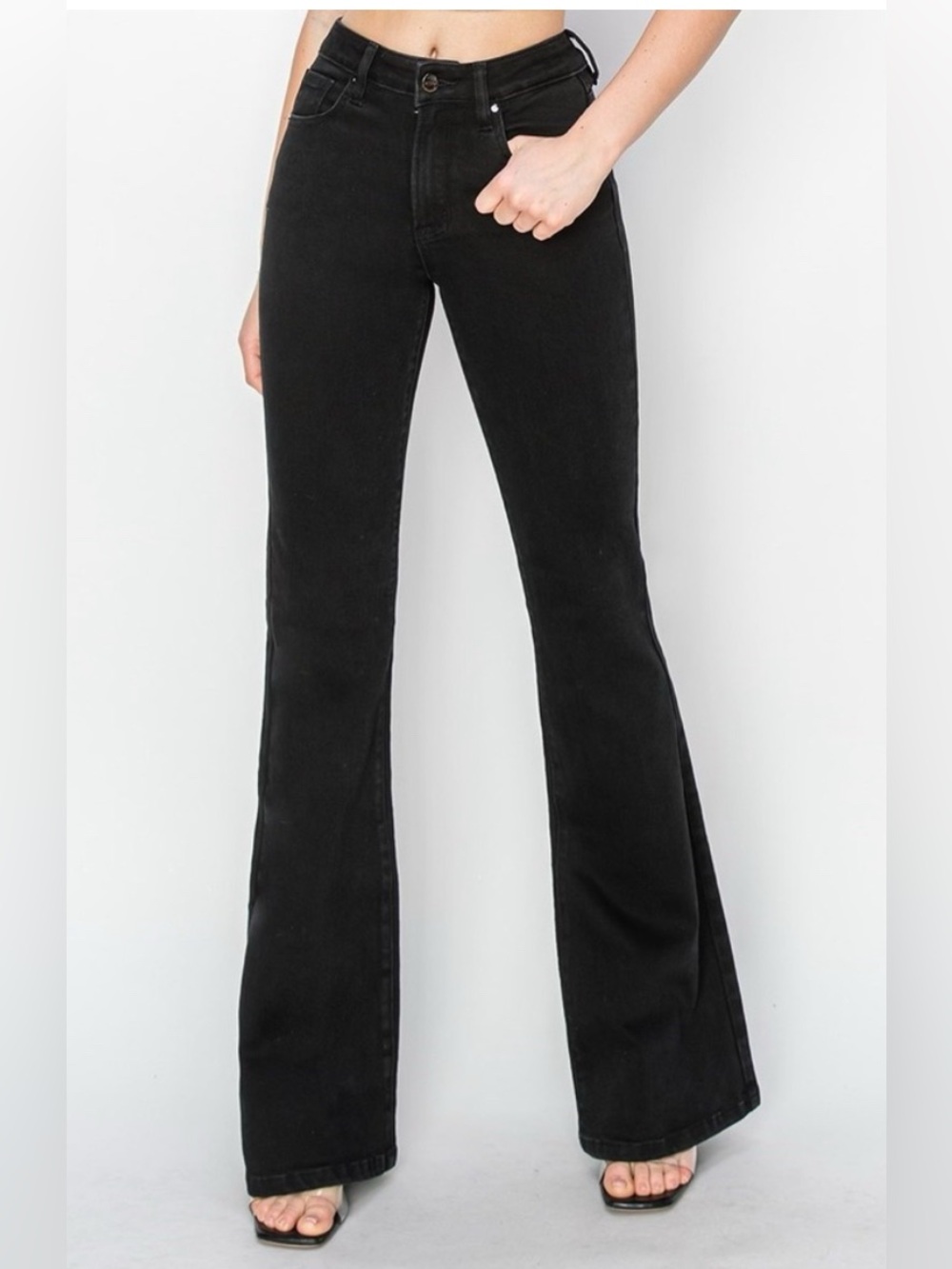 RDP5816 SOLID BLACK Risen High Rise-Flare-Jeans